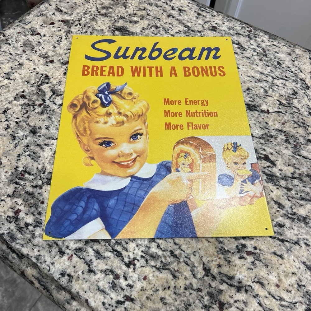 Repro Vintage Sunbeam/Aunt Millie's Bread Tin Sign Advertisement 16 X 12.5